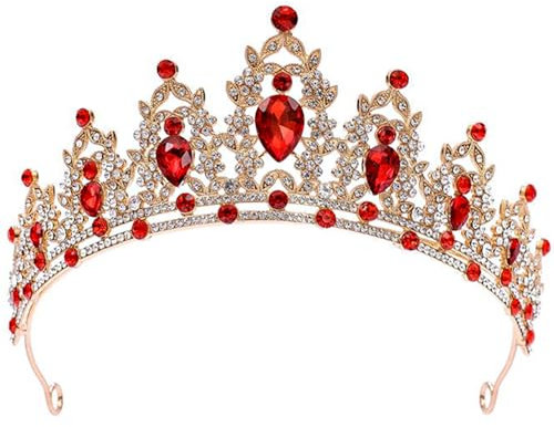 Diademe und Kronen für Damen rotes Diadem mit glitzernden Strasssteinen Prinzessinnen-Kopfschmuck aus Metalllegierung Diademe für Frauen und Mädchen Hochzeit Braut Geburtstag Party Abschlussball