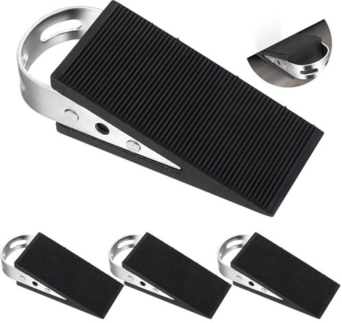 4 Stück Türkeil Gummi Türstopper Keile, Rutschfeste Door Stopper mit Edelstahlgriff, Keilform Schwarz, für alle Türen und Böden, Zuhause, Büro, Hotel(12 x 5 x 3 cm)
