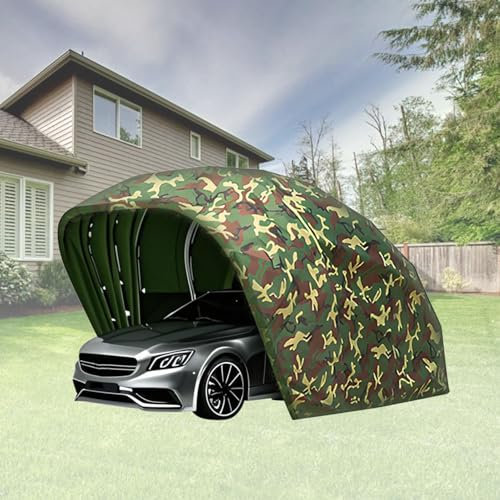 MOFGOE Garage Pliable Mobile Semi-Automatique, Abri Voiture en Acier Inoxydable, Auvent De Voiture Rétractable Hydraulique, Tente De Fête De Garage Portable,Camouflage,18 * 8.2 * 7.6ft