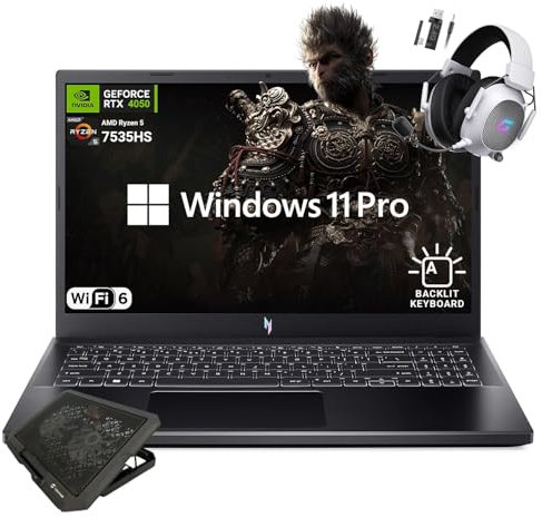 acer Nitro V - Computer portatile da gioco da 15,6, AMD Ryzen 5 7535HS Hexa-Core, NVIDIA GeForce RTX 4050, 144Hz FHD IPS, 32 GB RAM, SSD da 1 TB, WiFi 6, tastiera retroilluminata, con tappetino di