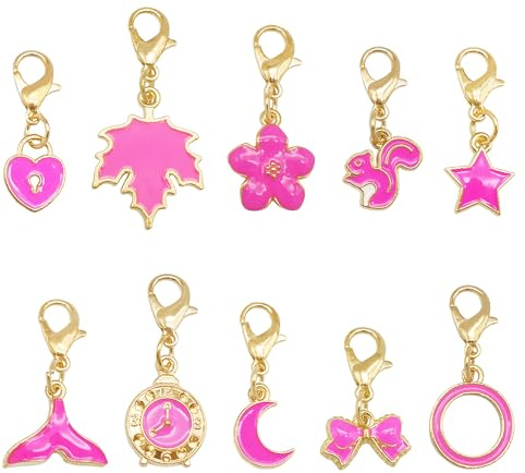 Julie Wang 20PCS 10 Styles Enamel Pendants with Lobster Clasps Zinc Alloy Charms for Necklace, Bracelet, Jewelry Making, Shoe Decor, Bag Accessories DIY Craft Supplies