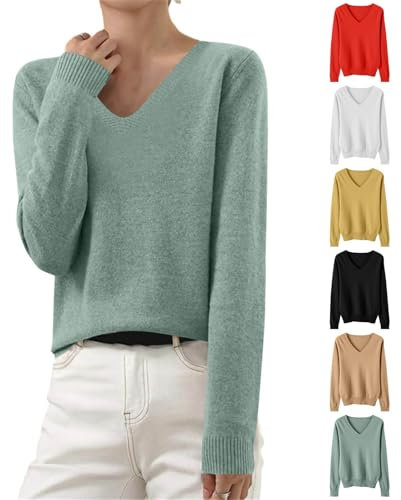 Women's Jumpers Ladies Tops V Neck Long Sleeve Knitwear Plain Elegant Casual Tunic Blouses Fall Winter Clothes Comfort Stretchy Dressy Sweatshirt Outdoor Office Workout Shirts