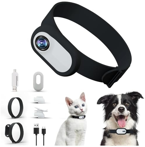 GHWMYD 128GB Cat Camera Collar, 1080P HD Pet Cam, Lightweight, Black