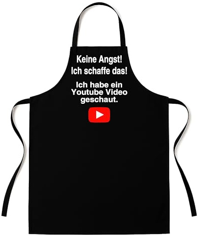 Grillschürze für Männer – Lustiger Spruch: Keine Angst ich schaffe das. Ich habe ein Youtube Video geschaut. – Hochwertige BBQ Kochschürze in Schwarz – Geschenkidee für Grillfans, Geburtstag, Vatertag