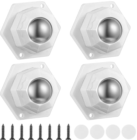 4 Pcs Self Adhesive Mini Caster Wheels 360° Ball Furniture Castors, Appliance Wheels for Kitchen Appliances, Sticky Universal Swivel Appliance Rollers Castors for Trash Can Small Items(White)