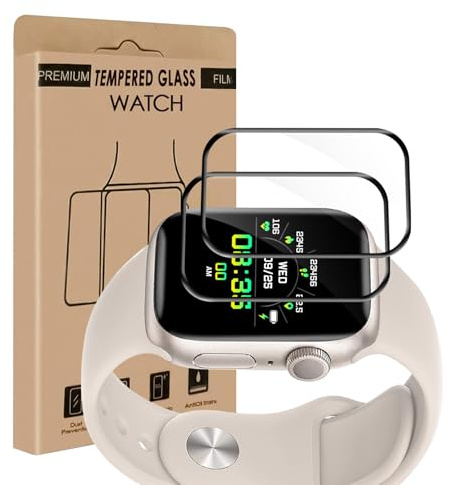 Cable Leader Verre Trempé pour Apple Watch Series 7/8/9 45mm Protection écran, TPU Anti Rayures, Tactile Sensible, HD Claire Sans Bulle Apple Watch 45mm Vitre Protection(2 Pack Bord noirs incurvés 3D)
