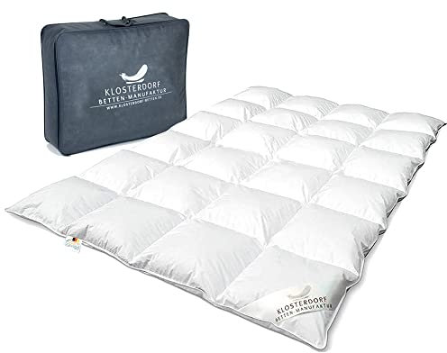 Klosterdorf Bettenmanufaktur Premium Winterdecke - ''Typ Eiderdaune'' - 135x200 cm - 650 Gramm - WARM - Daunendecke - Bettdecke - Handarbeit aus Deutschland - Für einen gesunden Schlaf