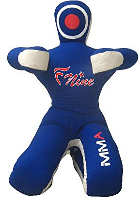 FNine MMA Judo-Boxsack, unbefüllt, Sitzposition, Hände auf der Vorderseite, Grappling-Dummy, Blaue Leinwand, 59