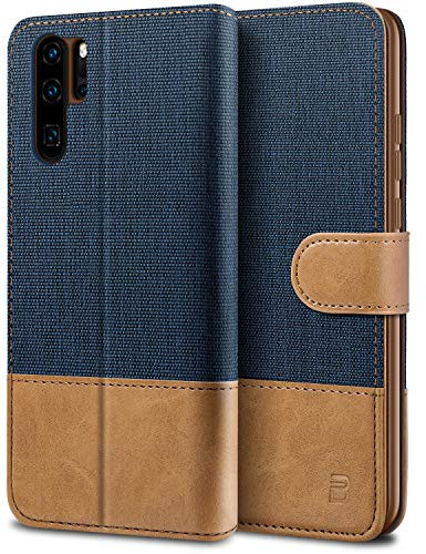 BEZ Handyhülle für Huawei P30 Pro Hülle, Tasche Kompatibel für Huawei P30 Pro, Schutzhüllen aus Klappetui mit Kreditkartenhaltern, Ständer, Magnetverschluss, Blaue Marine