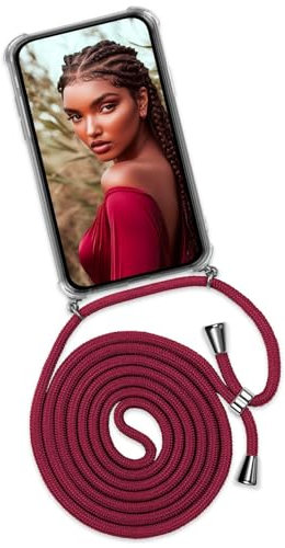 ONEFLOW Handykette für Huawei P20 Hülle mit Band, Handyhülle mit Kette abnehmbar, Handyband zum Umhängen, Handy Umhängeband Lange Handykordel, Twist Case – Weinrot