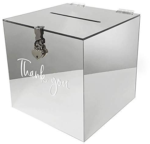 Acryl Geschenk Karten Box für Hochzeit | Wishing Well Wedding Card Box | Geldbox mit Herz Schloss | Briefbox für Gast Geschenke, Danke Karten, Glückwünsche | Deko Briefkasten (Silber)