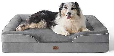BEDSURE orthopädisches Hundebett Ergonomisches Hundesofa - 106x80 cm Hundecouch mit eierförmiger Kistenschaum für große Hunde, waschbar rutschfest Hundebetten, grau