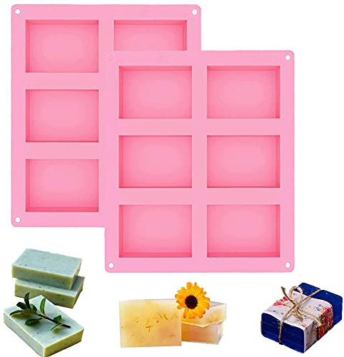 2 Moldes Para Jabones,Molde de Silicona para Jabón,Moldes para Hacer Jabón,Molde Silicona Rectangular 6 Cavidades,DIY Moldes para Jabones,Para Jabón Casero Hecho a Mano(rosa)