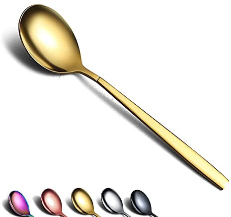 Berglander goldener Esslöffel von 6, Edelstahl Titan Shiny Golden Plating Suppenlöffel Besteck, Gold Suppe Löffel Tischlöffel Set