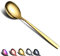 Berglander 6 Cuchara dorada, cubiertos de cuchara de acero inoxidable de titanio chapado en oro brillante, juego de cuchara y cuchara doradas