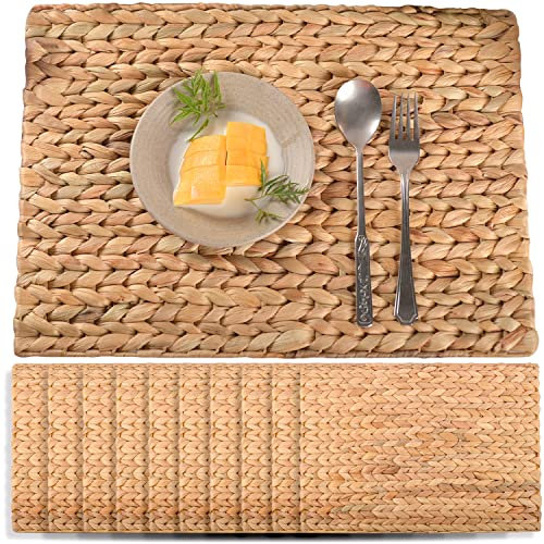 Rectangular Woven Placemats Set of 10, Natural Water Hyacinth Place Mats, Boho Placemats, Wicker Placemats, Kitchen and Dining Table Decor, Christmas Placemats Set of 8, Thanksgiving Placemats, 17x12