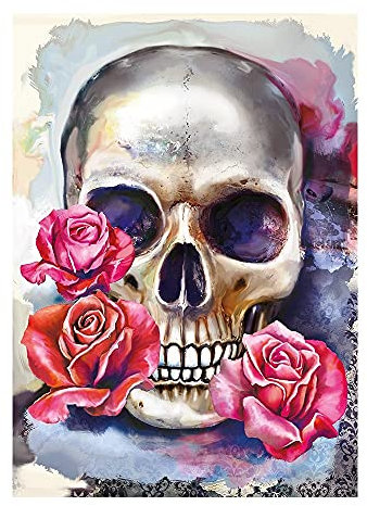 Ideen mit Herz 5D Diamond Painting | Diamant Painting Set | Motiv: 35 x 25 cm | Leinwand: 30 x 40 cm | runde Steinchen | inkl. Zubehör | Verschiedene Bilder zur Auswahl (Skull)