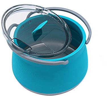 Collapsible Camping Cook Pot with Lid, Silicone Folding Saucepan, Folding Bowl Water Kettle for Outdoor Travel Hiking, Portable Camping Cookware, 1L(Blue)
