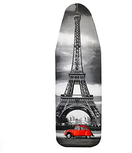 SOFTILLO Cotton Ironing Board Cover with Padding, Paris Regular - 132 x 48cm, Designer Covering with Thick, Foam Thermal Layer Protection, Adjustable Drawstring