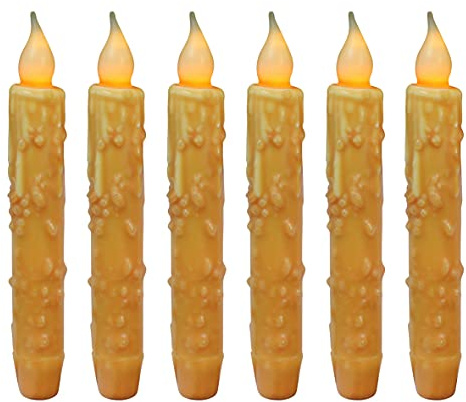CVHOMEDECO. Real Wax Hand Dipped Battery Operated LED Timer Taper Candles Rustic Primitive Flameless Lights Decor, 6.75 Inch, Orange, 6 PCS in a Package