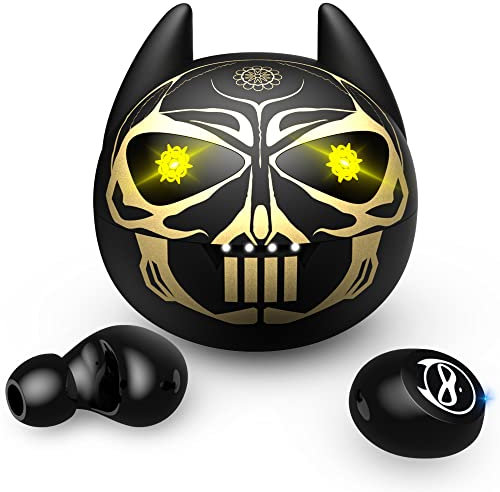 Kabellose Bluetooth-Kopfhörer mit Mikrofon, für Kinder, Jugendliche, Totenkopf, 36 Stunden Wiedergabe, IPX6 wasserdicht, Touch-Steuerung, HiFi-Stereo, LED-Anzeige, USB-C, für iPhone/Android