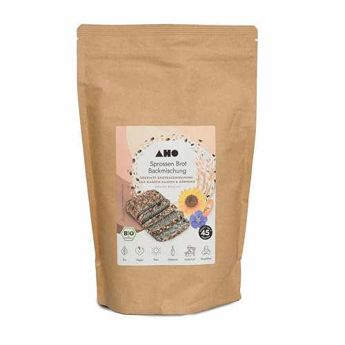 AHO Sprossen Brotbackmischung aus 100% gekeimten Saaten und Getreide, Plastikfrei verpackt, zum Backen oder Dörren, für echte Rohkostbrot oder gebackenes Keimbrot