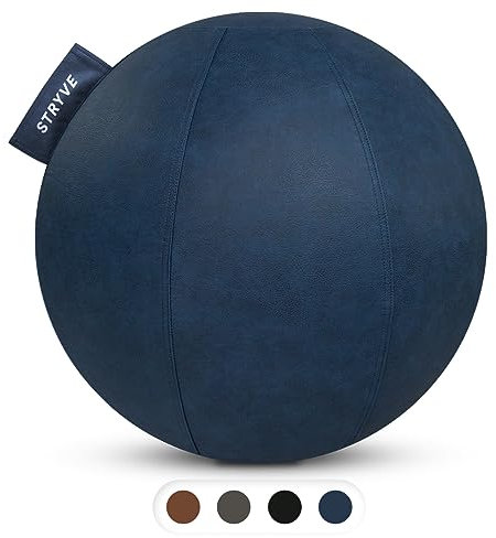STRYVE Active Ball Royal Blue 65cm – Design Award GEWINNER – Kunstleder-Gymnastikball für Fitness, Yoga, Pilates – Ergonomischer Sitzball fürs Büro, inkl. Luftpumpe & E-Book, belastbar bis 150kg