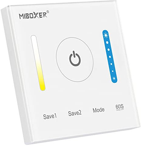 LGIDTECH P2 Miboxer Wandmontierter Full Touch Panel Controller für 3528 5050 2835 Alle Arten von CCT Dual White Color Temperature Adjustable LED Strip Lights,Input DC 12-24V,Max Output 10A 120W-240W