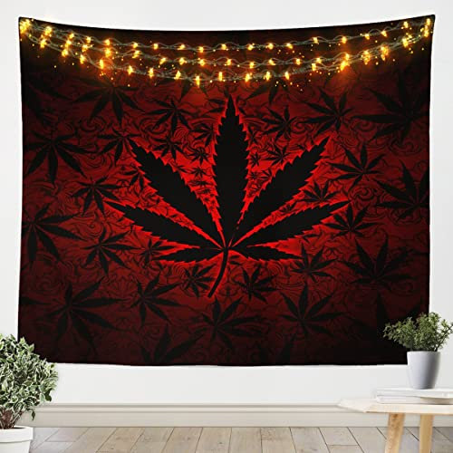 Wandteppich mit Cannabisblättern, klein, 51x59 cm, leuchtendes rotes Unkraut-Wandteppich für Schlafzimmer, Ästhetik, Marihuana-Unkraut-Wandteppich für Kinder, Teenager, Marihuana-Blatt, Wandteppich