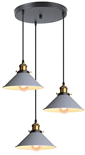 iDEGU Retro 3-flammige Pendelleuchte, Industrial Hängelampe E27 Deckenleuchte Metall Lampenschirm 22cm Design Edison Vintage Lampe Hängeleuchte für Küche Esszimmer Schlafzimmer Flur (Grau)
