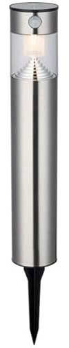 Sylvania GIZMO Solar, solarbetriebene LED-Leuchte, Typ Boden mit PIR & Erdspiess, Outdoor Edelstahl Stecklampe, Erdspießleuchte für z.B. Gartenbeleuchtung, 58 Lumen, IP54, 4000 Kelvin, 1 Stück, Silber
