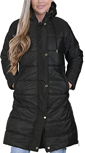 A2Z Ladies Adults Girls Long Sleeves Jacket Black Oversized Hooded Quilted Padded Long Line Vest Jacket Long Coat Urban Winter Wear
