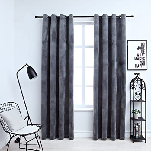 WIFESE 2 Stück Verdunkelungsvorhänge mit Ösen 140x225 cm Samt Anthrazit Vorhang Blickdicht Gardine Curtains Wärmeisolierende Vorhänge Gardinen Wohnzimmer Fenstervorhänge