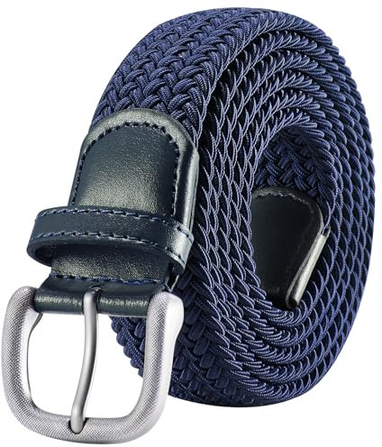 Bluecton Gürtel Männer Flechtgürtel Übergröße Elastischer Stretchgürtel Stoffgürtel Herren 160cm Blau