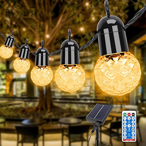 Aourow LED Solar Lichterkette Aussen,25 Glühbirnen 15,5m Deko-Lampe IP44 Wasserdicht mit 4 Helligkeitsstufen und 4-stufiger Zeiteinstellung,Außenbeleuchtung für Garten,Party,Fest,Warmes Weiß