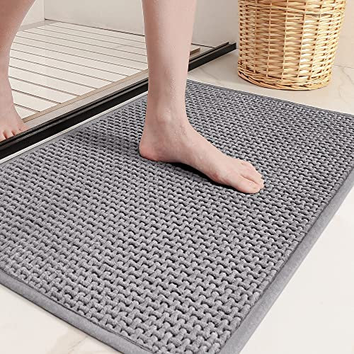 COLOR&GEOMETRY Tapis de Bain Antidérapant 40 x 60 cm, Chenille Absorbant, Doux et Lavable pour Salle de Bain, Toilette, Baignoire (Gris)