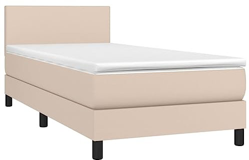 vidaXL Boxspringbett mit Matratze Einzelbett Kunstlederbett Polsterbett Bettgestell Bett Hotelbett Schlafzimmerbett Bettrahmen Lattenrost Cappuccino-Braun 90x200cm