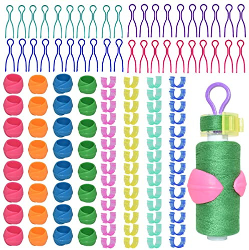 142 Stück Spulenfaden-Organisations-Clips, 70 Spulenhalter-Clips, farbige Faden-Clips, 32 Silikon-Halterungen, 40 Spulenfadenhalter für Quilten, Nähmaschinen, Spule