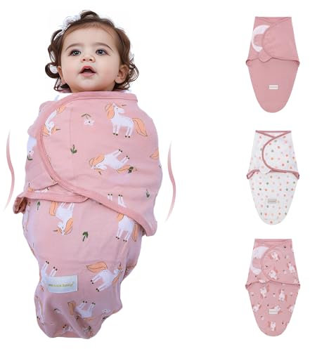 3 Pack Pucksack Baby 0-3 3-6 Monate Baby Decke Pucktuch Babyschlafsack Neugeborene Swaddle Decke aus 100% Bio-Baumwolle (Rosa Pony, L)
