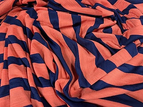 Slub-Single-Jersey-Stoff, weicher Griff, Meterware, gestreift, Koralle und Marineblau
