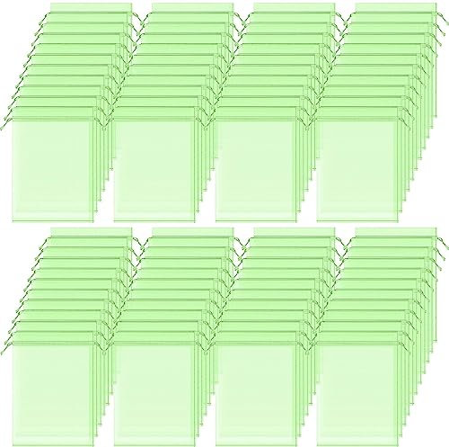 100 Stücke Traubenschutzbeutel, Organzasäckchen Kordelzug Organzabeutel Organza Säckchen Netz für Weintrauben Garten Netzbeutel Schutz vor Kirschessigfliege Wespen and Vögeln (17x23CM, Grün)