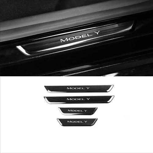 KRHINO Car Kick Plates for Tesla Model 3 Model Y, 4PCS Door Sill Protector Magnetic Induction LED Luminous Illuminated Car Threshold Bar Auto Styling Accessories,C
