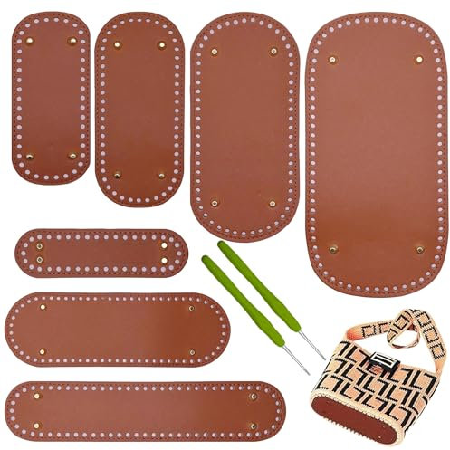 Yayatty 7 Stück PU-Leder-Taschen-Unterseite zum Häkeln, braune ovale Strick- und Häkeltaschen-Unterseite für DIY-Handtaschen, Schultertaschen und Geldbörsenherstellungszubehör