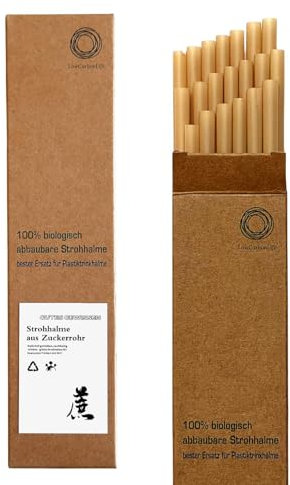 20 Stück Zuckerrohr-Strohhalme – plastikfrei, umweltfreundlich, biologisch abbaubar & kompostierbar | stabil für heiße & kalte Getränke | Alternative zu Plastik-, Papier- & Glasstrohhalmen | 20 cm