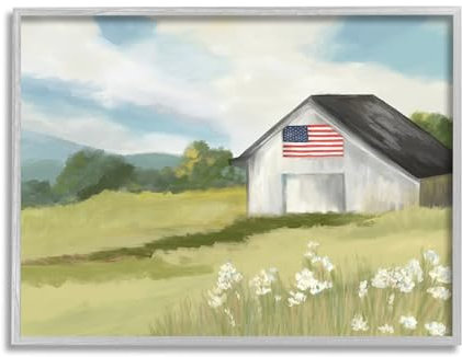 Stupell Industries Amy Hall Gerahmte Giclée-Kunst, amerikanische Flagge auf Scheune