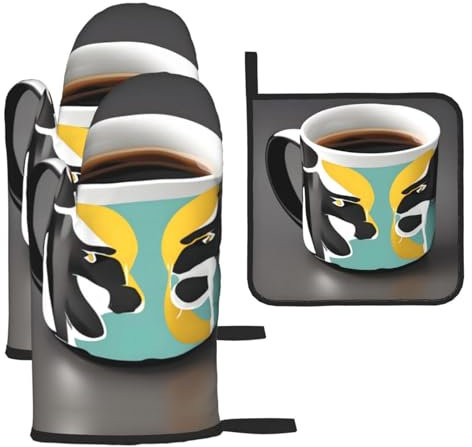 YYHHAOFA Becher Kaffee Ofenhandschuhe und Topflappen Sets - Dicke und Anti-Verbrühungs-Isolierung 2 isolierte Handschuhe und eine Deckelmatte