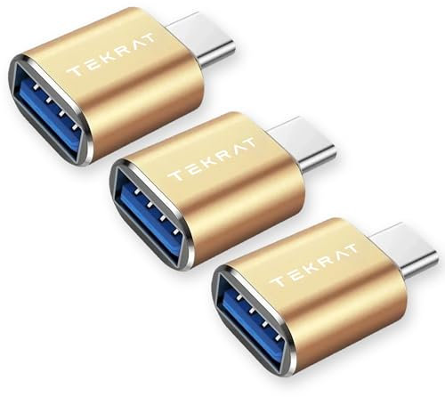 TEKRAT USB to USB C Adapter [3 Pack], USB C Male to USB 3.0 Female Converter OTG, High-Speed Data Transfer for iPhone 15, Macbook Pro, iPad Pro, Samsung Galaxy, Microsoft Surface etc.