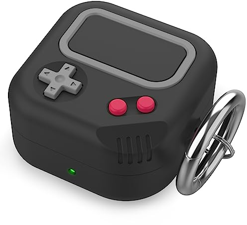 TRONWIN Hülle für Samsung Galaxy Buds Core 2025/Buds FE/Buds2 Pro/Buds2/Buds Pro/Buds Live, Retro Game Console Design, Silikon Cover mit Karabiner, Schutzhülle für Männer Frauen Gamer (Schwarz)