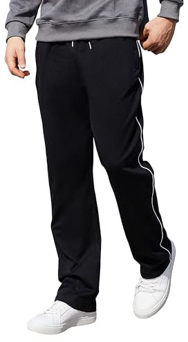 HMIYA Jogginghose Herren Baumwolle Sporthose Lange Sweathose Atmungsaktiv Trainingshose weites Bein Freizeithose mit Reißverschlusstaschen(Schwarz A,L)