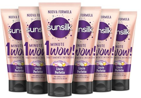 Sunsilk, Trattamento Intensivo 1 Minute Wow, Maschera Capelli Lisci, Linea Liscio Perfetto, Maschera Capelli Ristrutturante, con Olio d’Argan, Proteine della Seta e Biotina, 6 Pezzi da 180ml